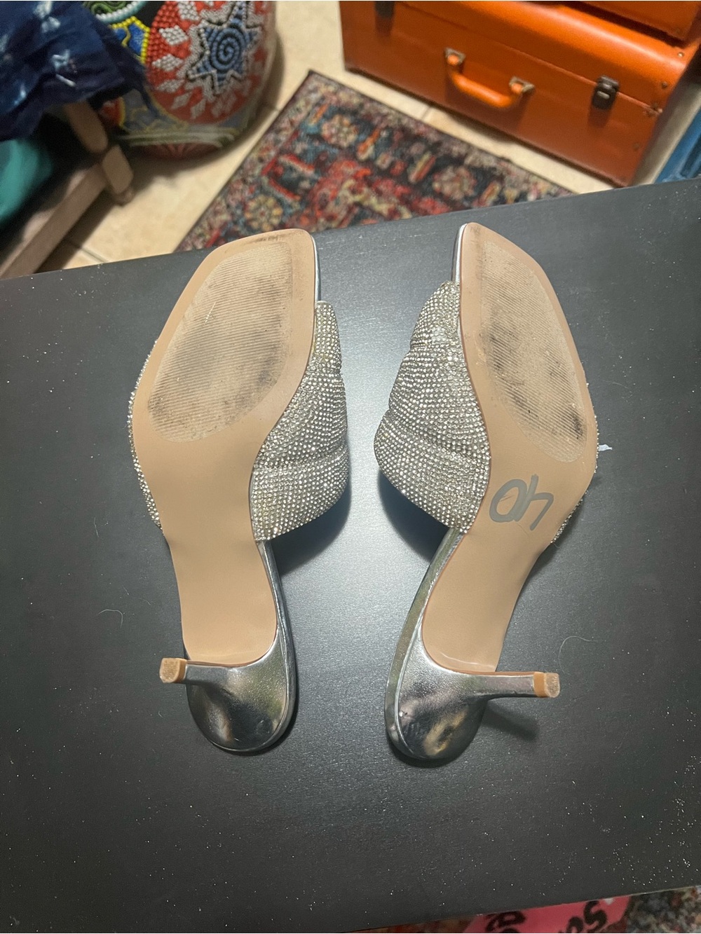 Steve Madden Silver Rhinestone Embellished Slide Mules - Picture 3 of 3